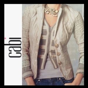 CAbi Crinkle Gingham Coat Blazer Small Khaki